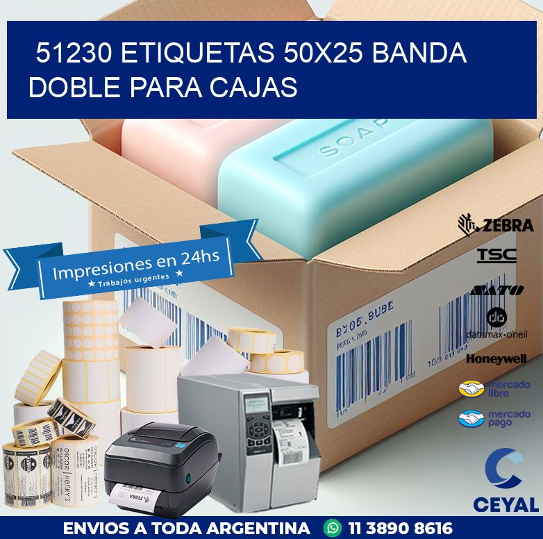 51230 ETIQUETAS 50X25 BANDA DOBLE PARA CAJAS