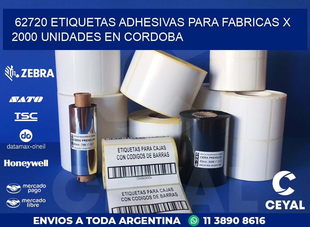 62720 ETIQUETAS ADHESIVAS PARA FABRICAS X 2000 UNIDADES EN CORDOBA