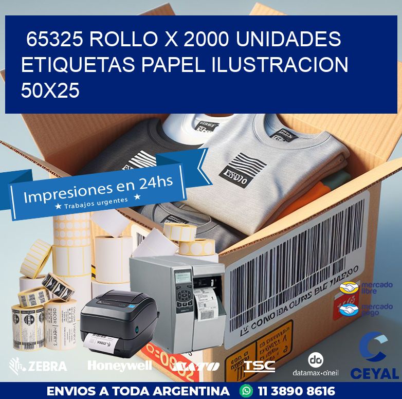 65325 ROLLO X 2000 UNIDADES ETIQUETAS PAPEL ILUSTRACION 50X25