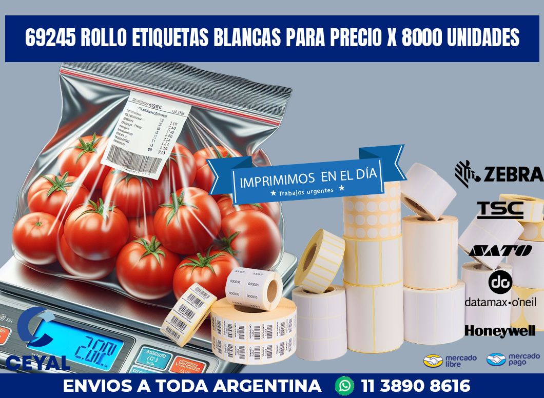 69245 ROLLO ETIQUETAS BLANCAS PARA PRECIO X 8000 UNIDADES