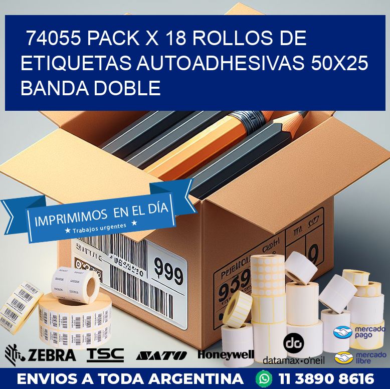 74055 PACK X 18 ROLLOS DE ETIQUETAS AUTOADHESIVAS 50X25 BANDA DOBLE