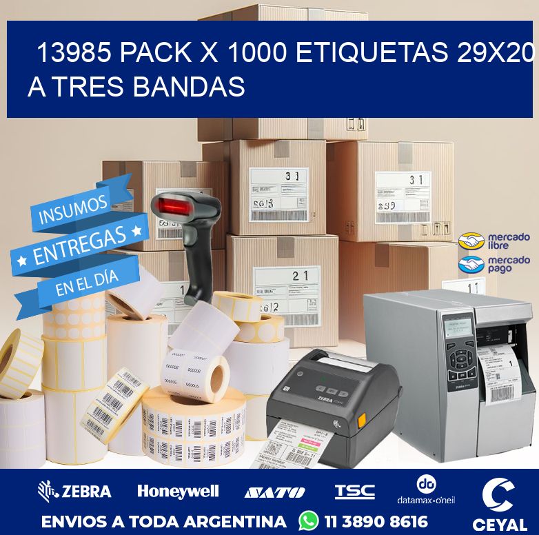 13985 PACK X 1000 ETIQUETAS 29X20 A TRES BANDAS