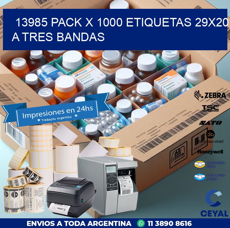 13985 PACK X 1000 ETIQUETAS 29X20 A TRES BANDAS