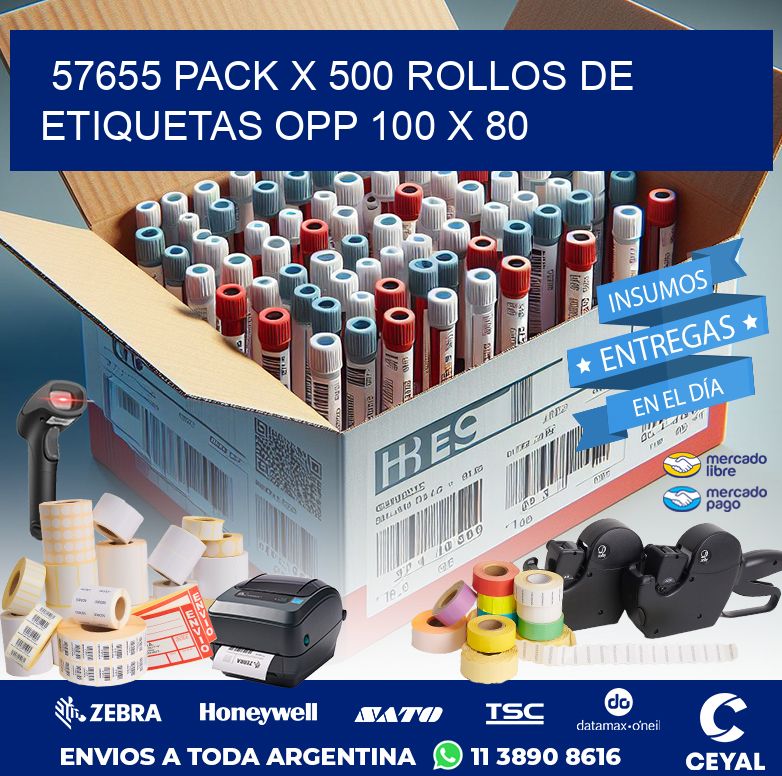 57655 PACK X 500 ROLLOS DE ETIQUETAS OPP 100 X 80