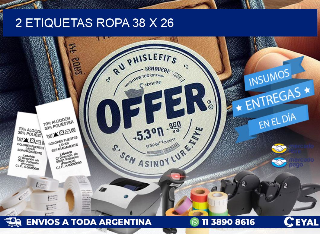 2 ETIQUETAS ROPA 38 x 26