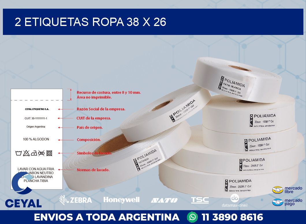 2 ETIQUETAS ROPA 38 x 26