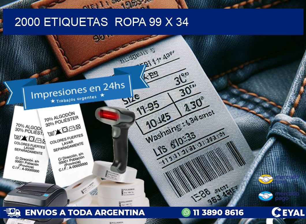 2000 ETIQUETAS  ROPA 99 x 34