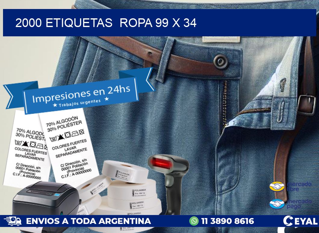 2000 ETIQUETAS  ROPA 99 x 34