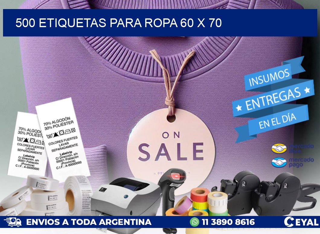 500 ETIQUETAS PARA ROPA 60 x 70