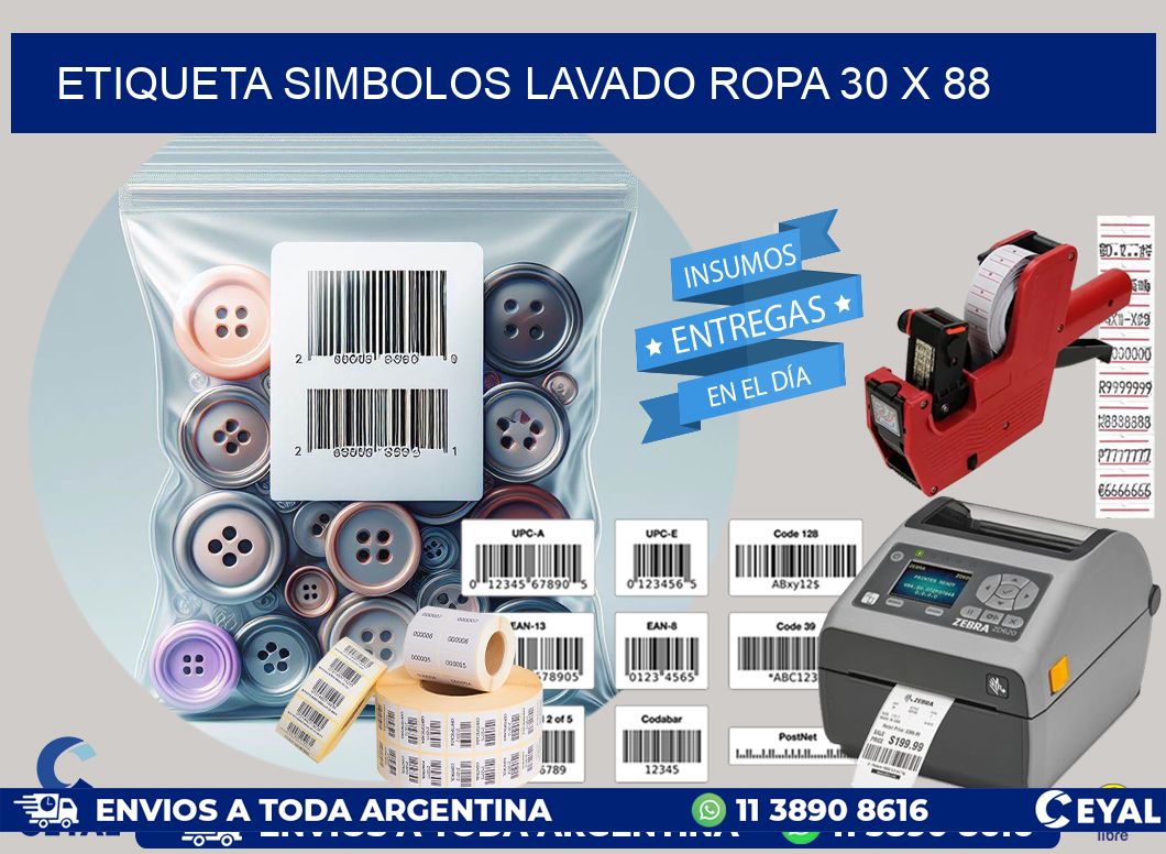 ETIQUETA SIMBOLOS LAVADO ROPA 30 x 88
