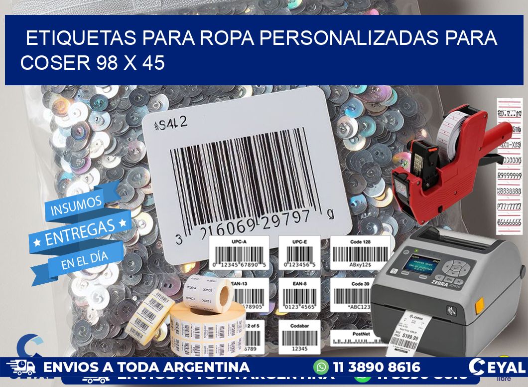 ETIQUETAS PARA ROPA PERSONALIZADAS PARA COSER 98 x 45