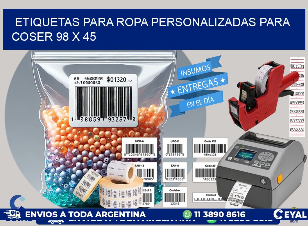 ETIQUETAS PARA ROPA PERSONALIZADAS PARA COSER 98 x 45