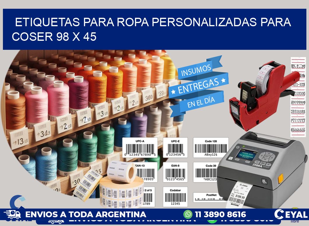 ETIQUETAS PARA ROPA PERSONALIZADAS PARA COSER 98 x 45