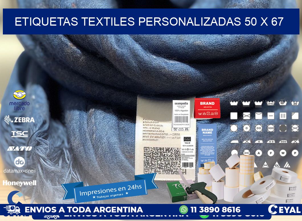 ETIQUETAS TEXTILES PERSONALIZADAS 50 x 67