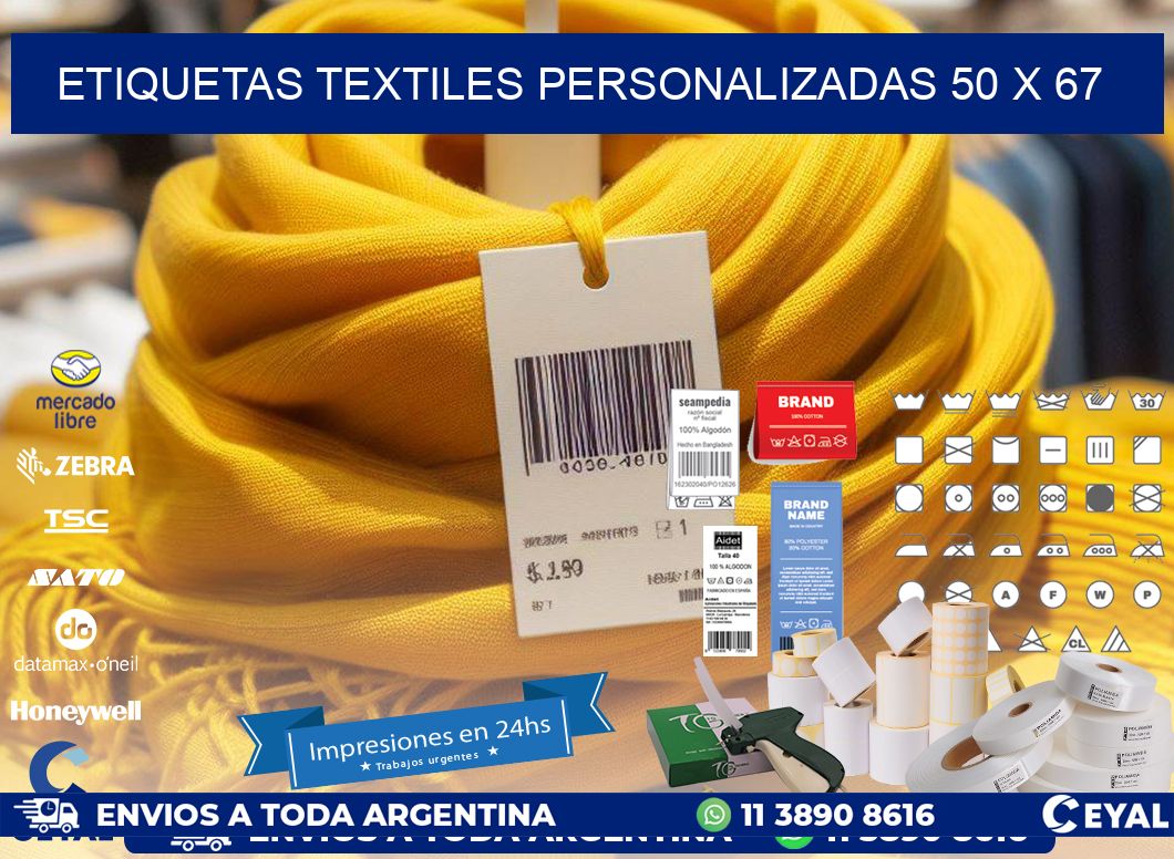 ETIQUETAS TEXTILES PERSONALIZADAS 50 x 67