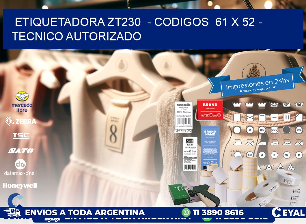 ETIQUETADORA ZT230  - CODIGOS  61 x 52 - TECNICO AUTORIZADO