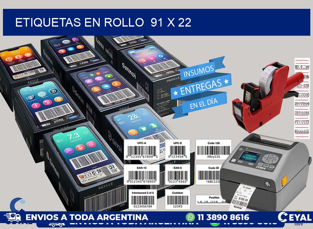 ETIQUETAS EN ROLLO  91 x 22