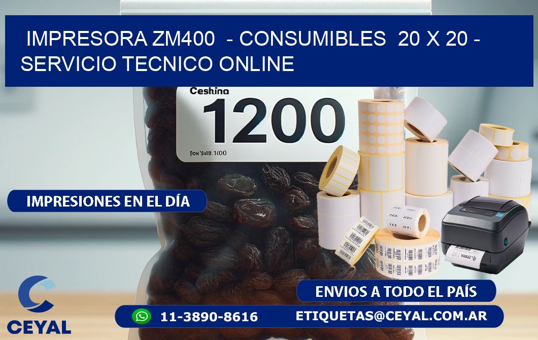 IMPRESORA ZM400  - CONSUMIBLES  20 x 20 - SERVICIO TECNICO ONLINE