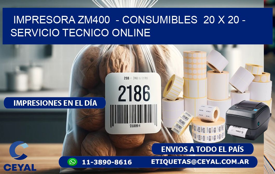 IMPRESORA ZM400  - CONSUMIBLES  20 x 20 - SERVICIO TECNICO ONLINE