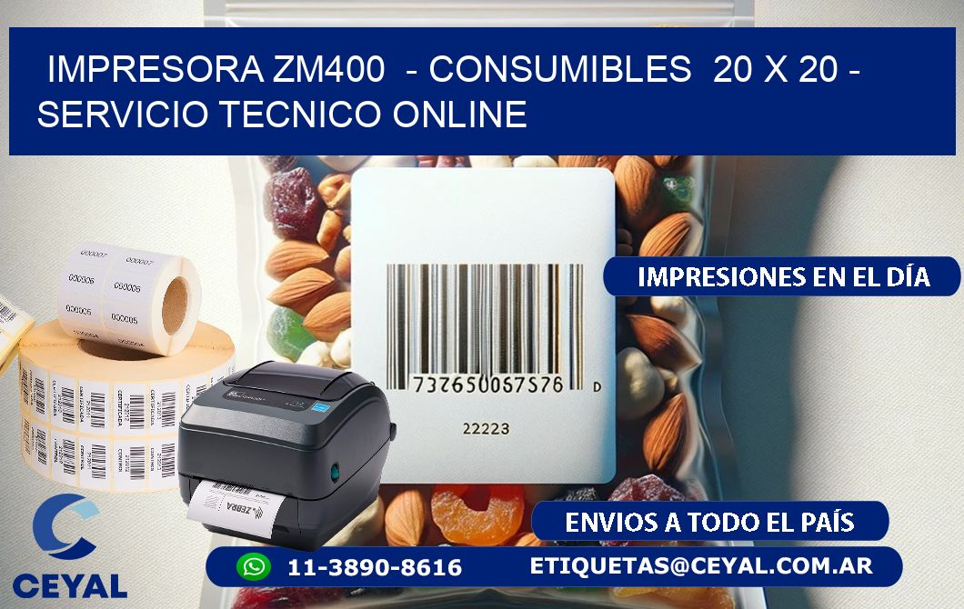 IMPRESORA ZM400  – CONSUMIBLES  20 x 20 – SERVICIO TECNICO ONLINE