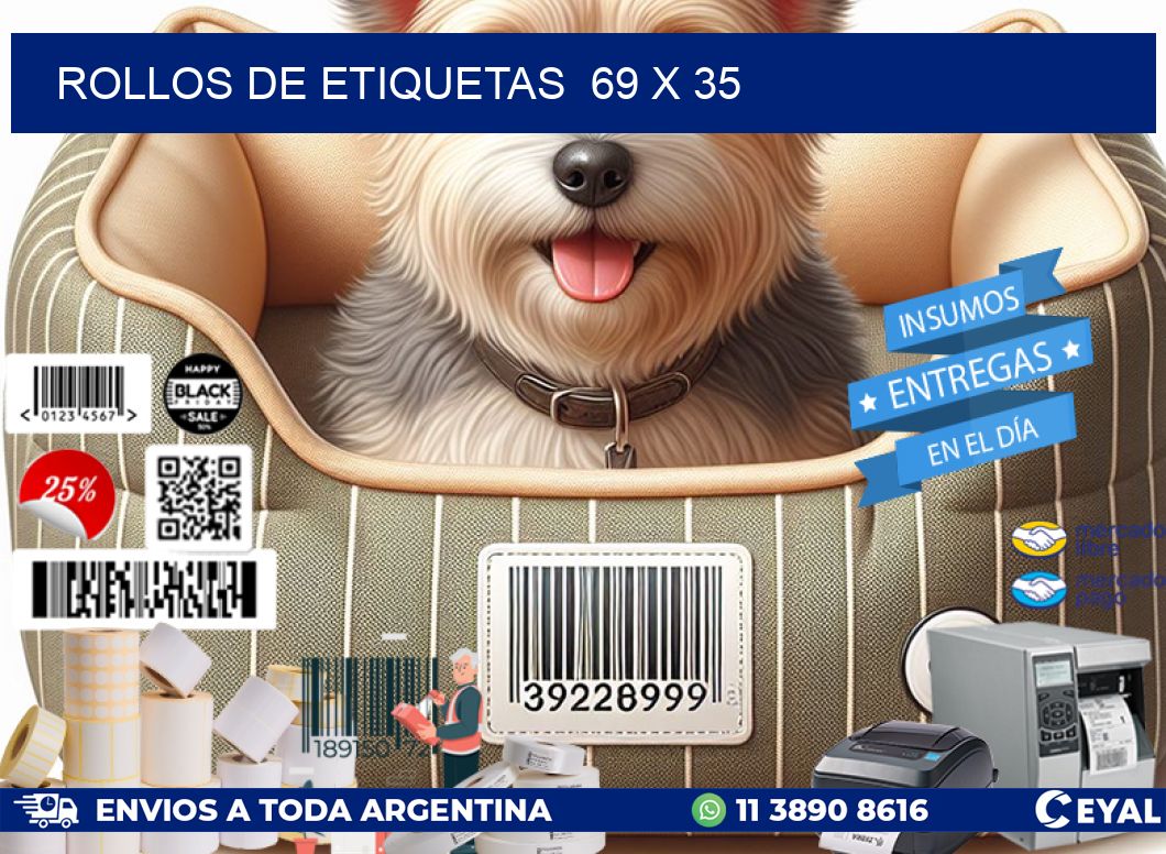 ROLLOS DE ETIQUETAS  69 x 35