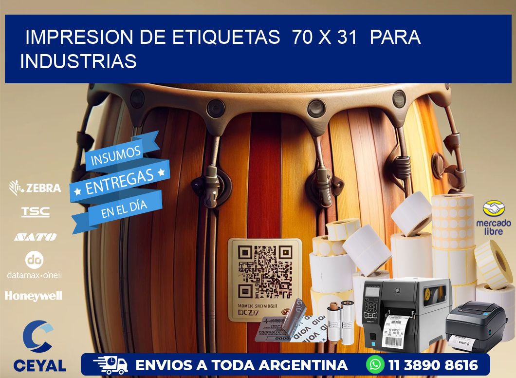 impresion de etiquetas  70 x 31  para industrias