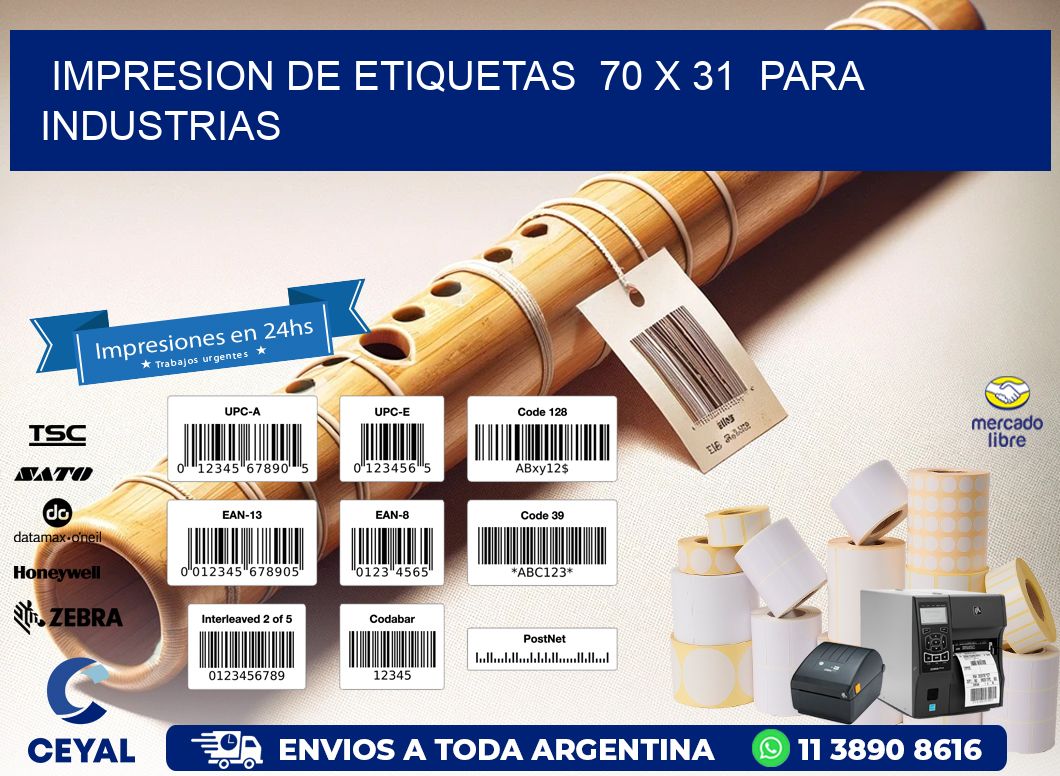 impresion de etiquetas  70 x 31  para industrias