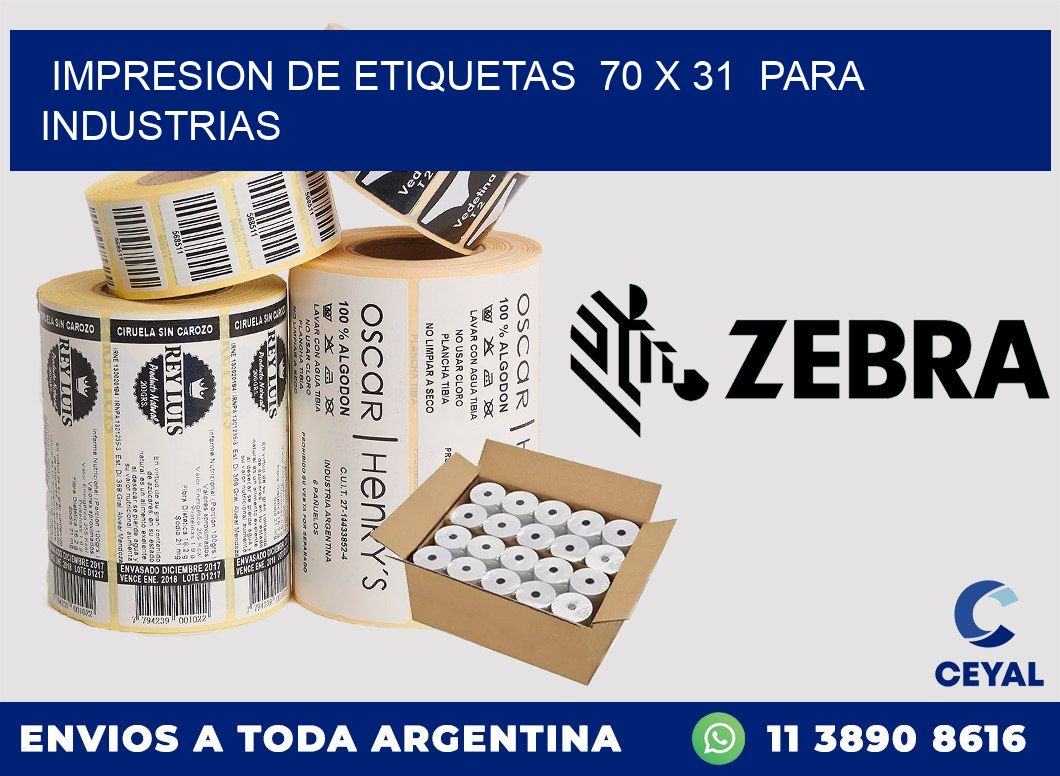 impresion de etiquetas  70 x 31  para industrias