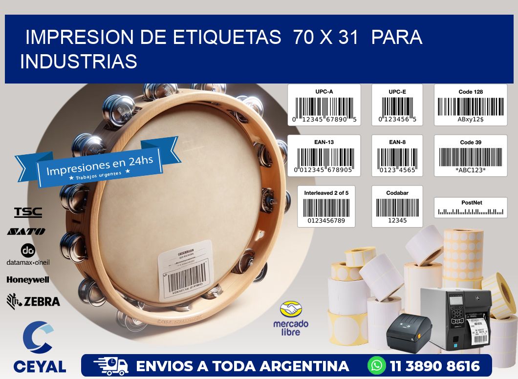 impresion de etiquetas  70 x 31  para industrias