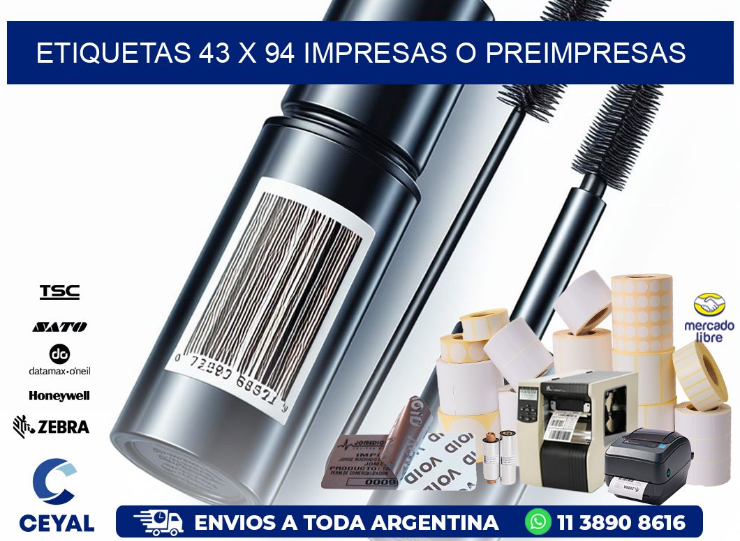 ETIQUETAS 43 x 94 IMPRESAS O PREIMPRESAS