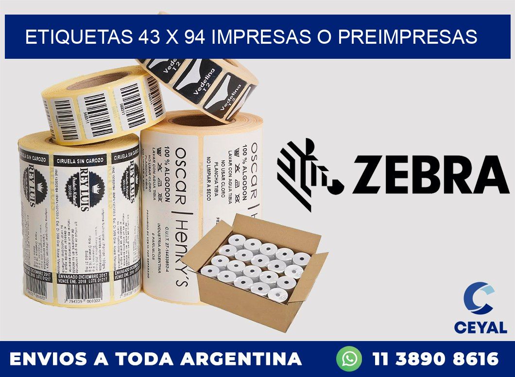 ETIQUETAS 43 x 94 IMPRESAS O PREIMPRESAS