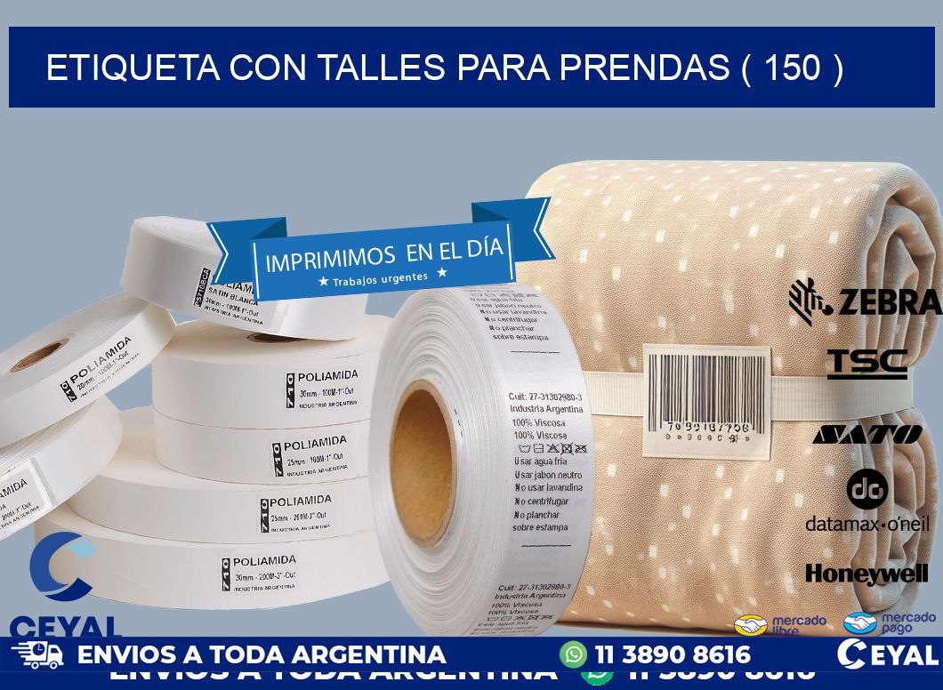 ETIQUETA CON TALLES PARA PRENDAS ( 150 )