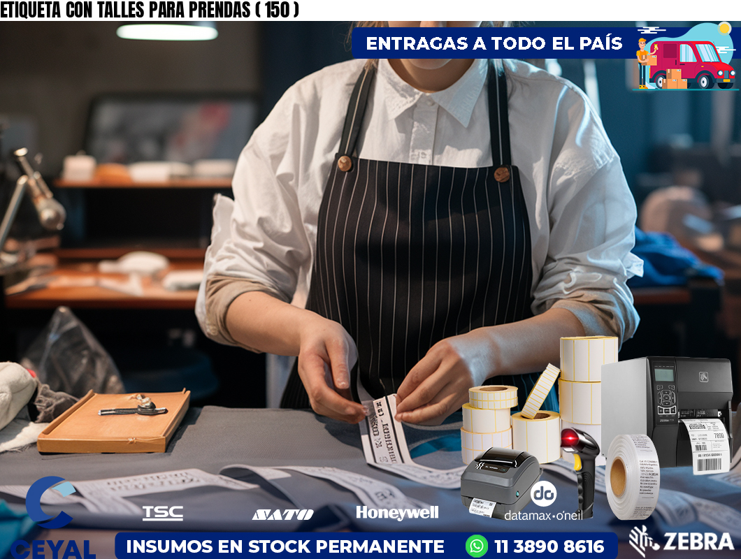 ETIQUETA CON TALLES PARA PRENDAS ( 150 )