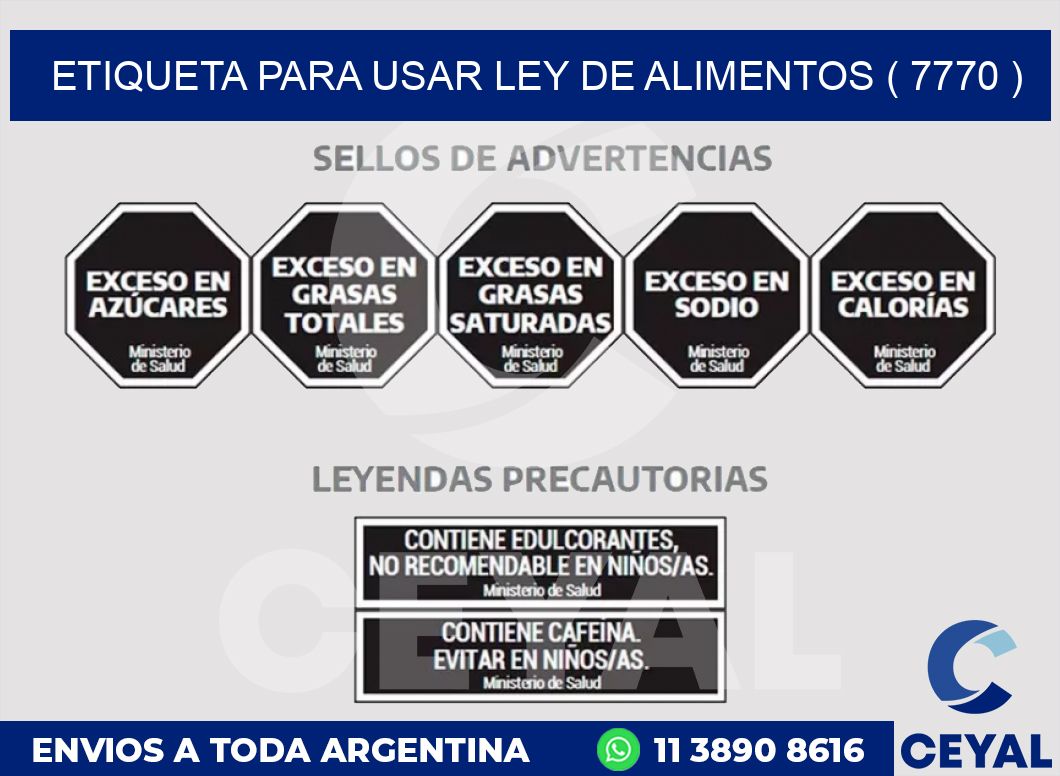 ETIQUETA PARA USAR LEY DE ALIMENTOS ( 7770 )