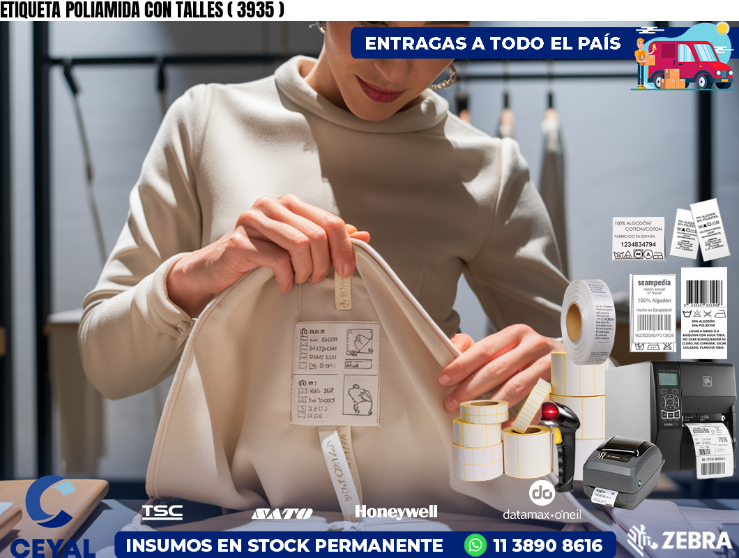 ETIQUETA POLIAMIDA CON TALLES ( 3935 )