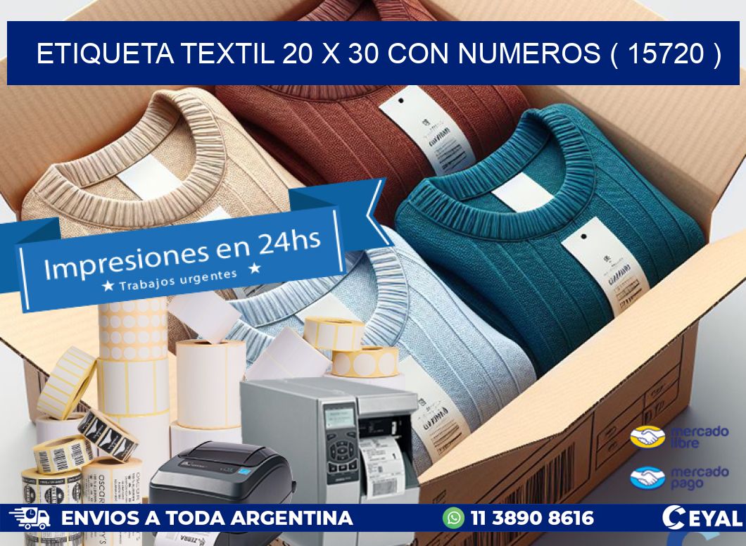 ETIQUETA TEXTIL 20 X 30 CON NUMEROS ( 15720 )