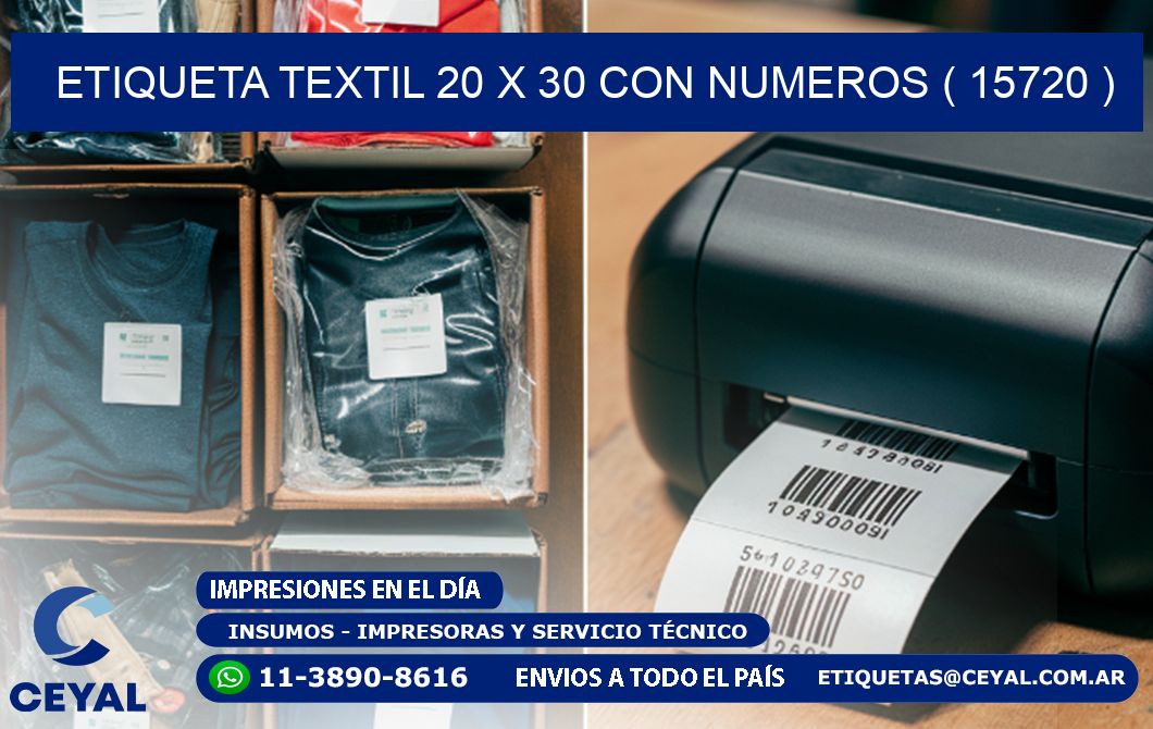 ETIQUETA TEXTIL 20 X 30 CON NUMEROS ( 15720 )