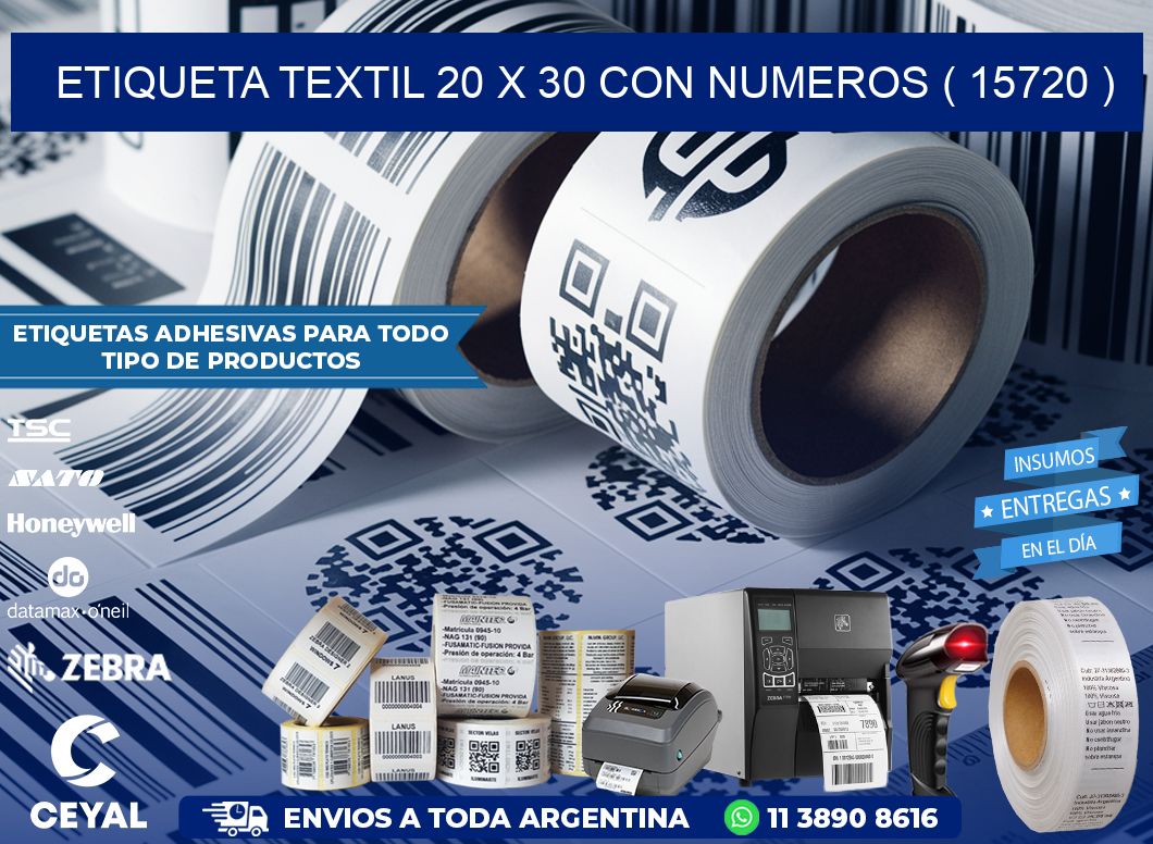 ETIQUETA TEXTIL 20 X 30 CON NUMEROS ( 15720 )