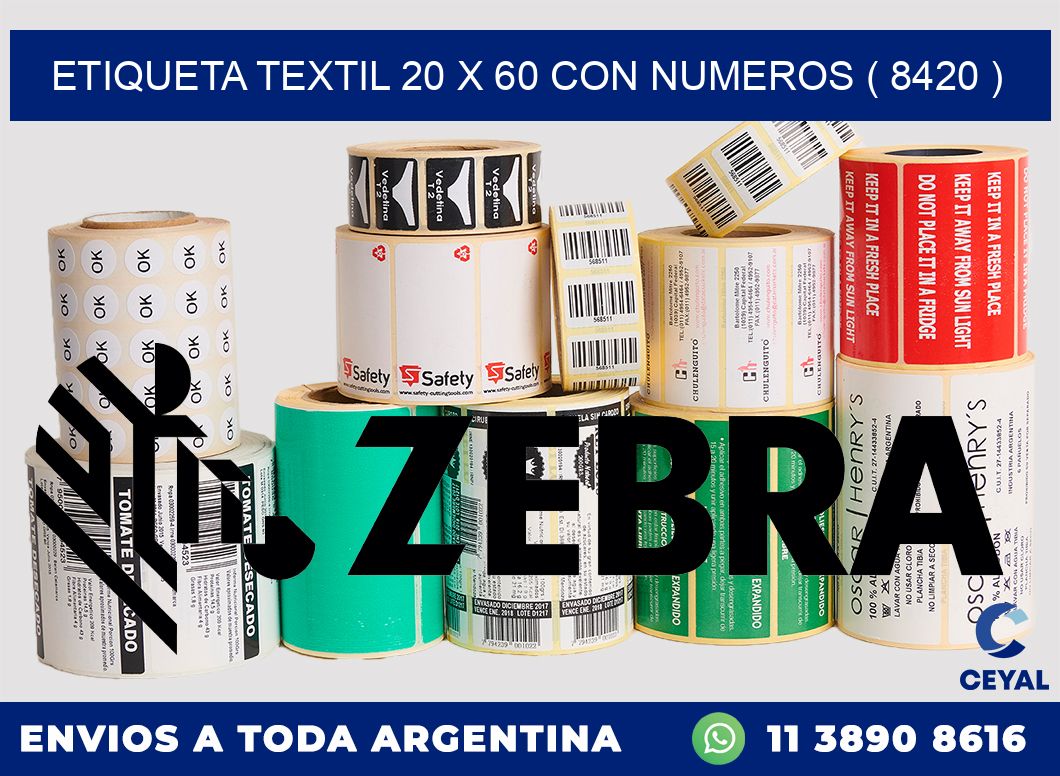 ETIQUETA TEXTIL 20 X 60 CON NUMEROS ( 8420 )