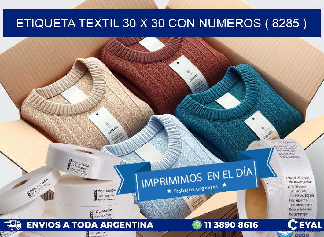 ETIQUETA TEXTIL 30 X 30 CON NUMEROS ( 8285 )