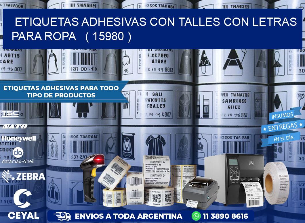 ETIQUETAS ADHESIVAS CON TALLES CON LETRAS PARA ROPA   ( 15980 )