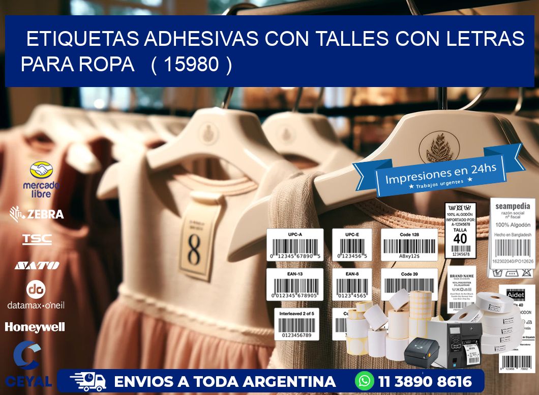 ETIQUETAS ADHESIVAS CON TALLES CON LETRAS PARA ROPA   ( 15980 )