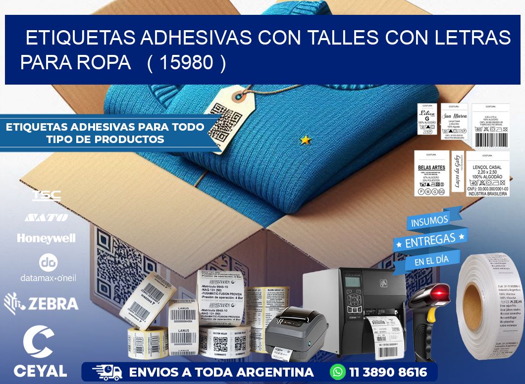 ETIQUETAS ADHESIVAS CON TALLES CON LETRAS PARA ROPA   ( 15980 )