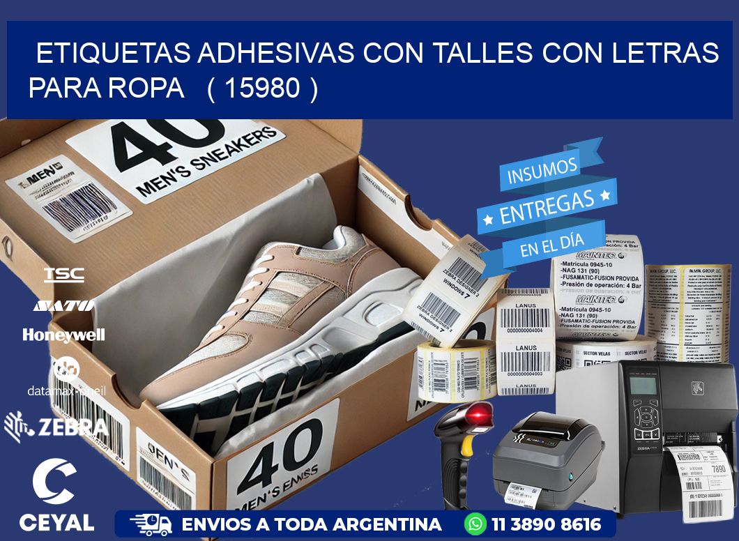 ETIQUETAS ADHESIVAS CON TALLES CON LETRAS PARA ROPA   ( 15980 )