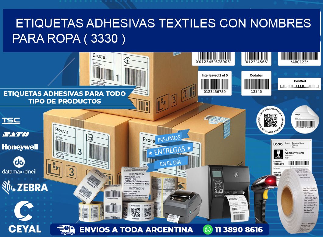 ETIQUETAS ADHESIVAS TEXTILES CON NOMBRES PARA ROPA ( 3330 )