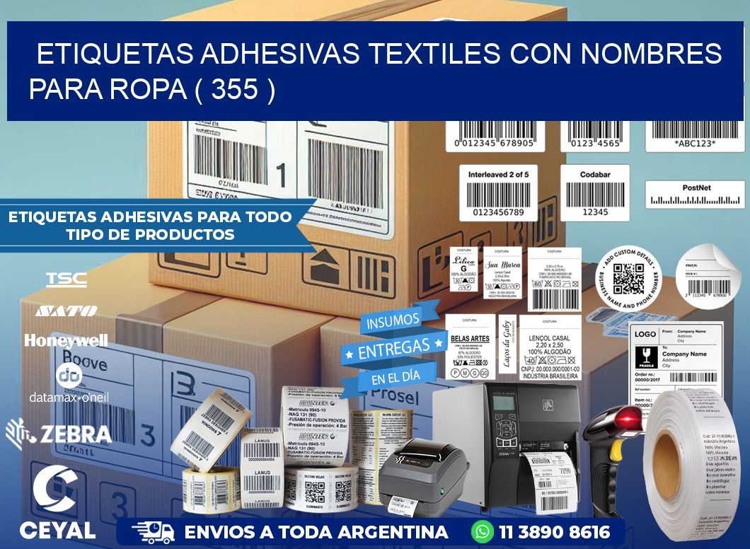 ETIQUETAS ADHESIVAS TEXTILES CON NOMBRES PARA ROPA ( 355 )