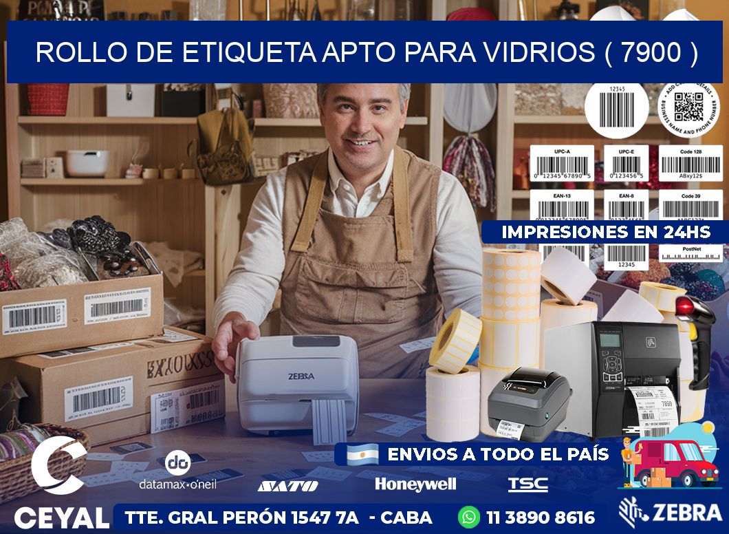 ROLLO DE ETIQUETA APTO PARA VIDRIOS ( 7900 )