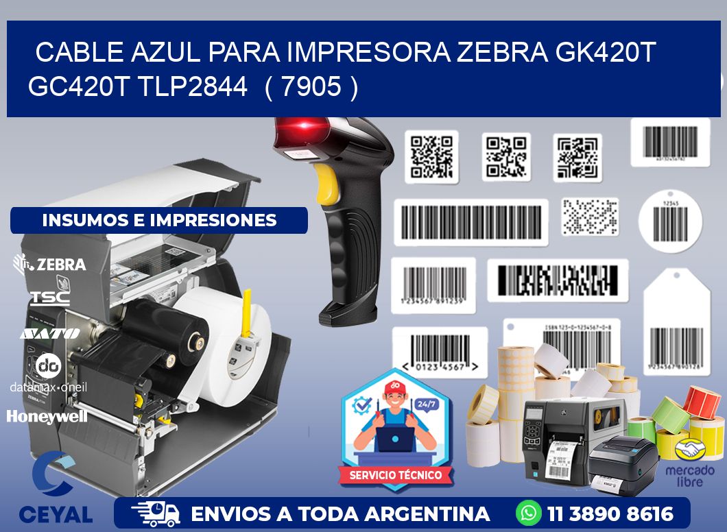 cable azul para impresora zebra GK420T GC420T TLP2844  ( 7905 )