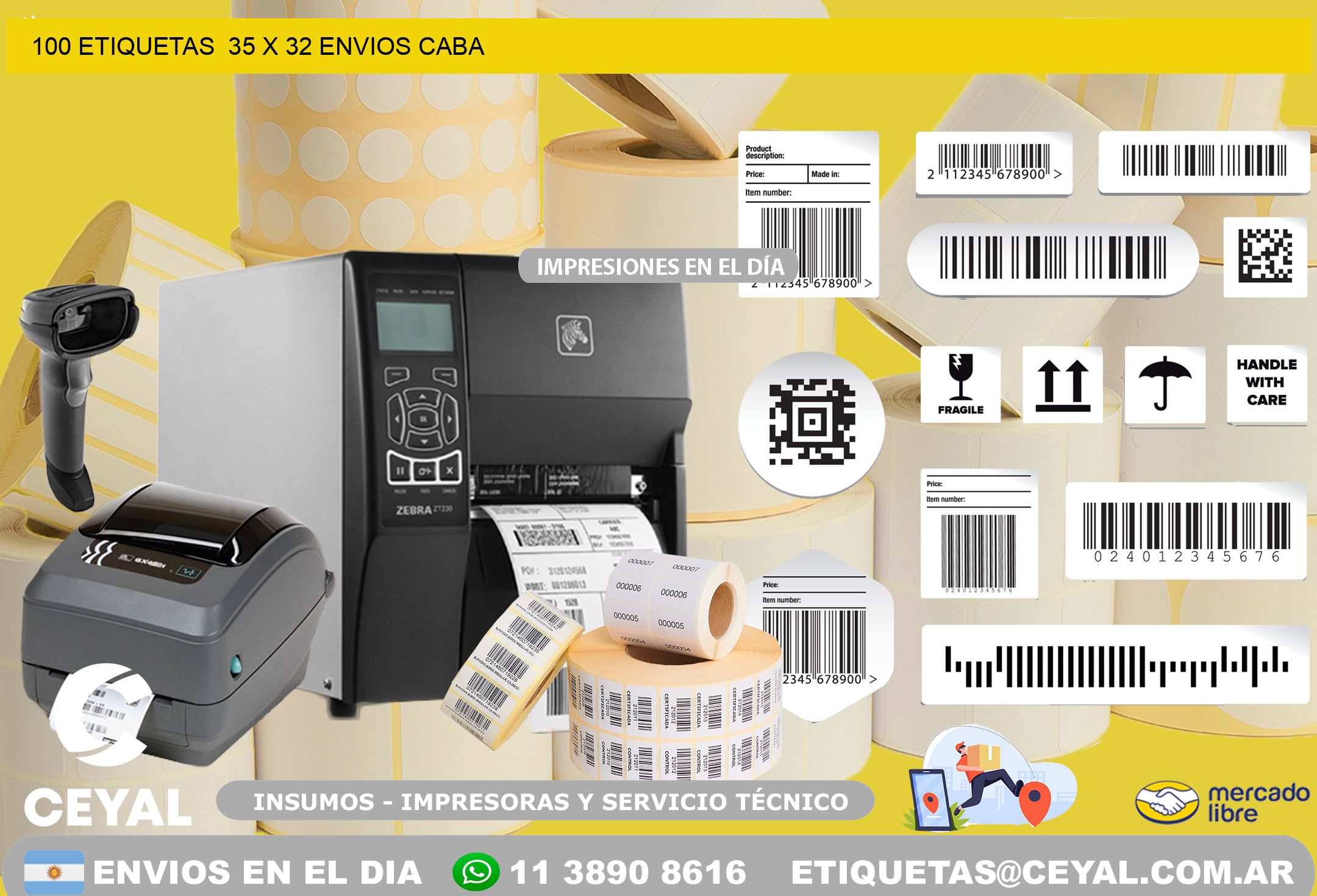 100 ETIQUETAS  35 x 32 ENVIOS CABA