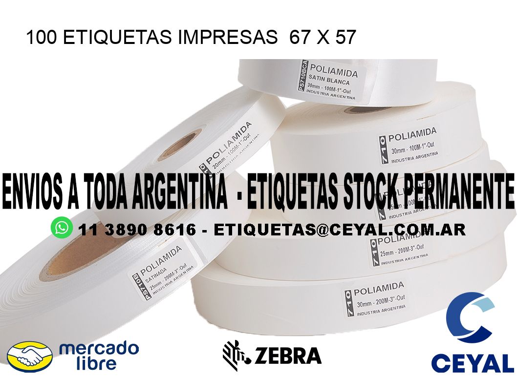 100 ETIQUETAS IMPRESAS  67 x 57